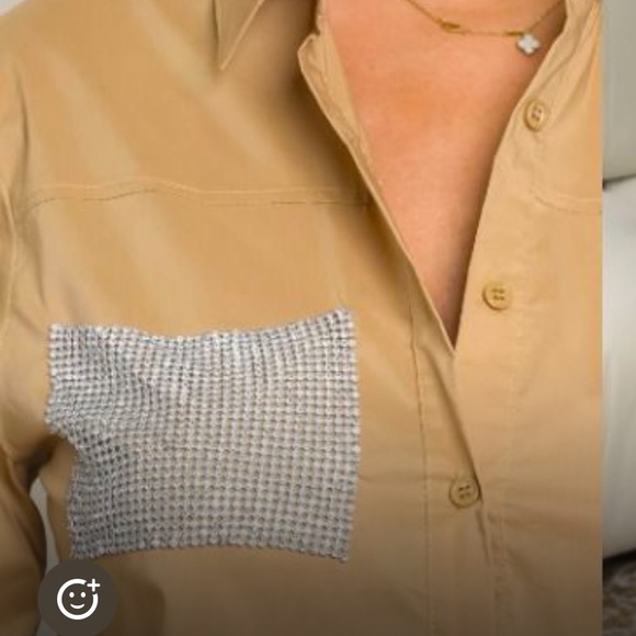 #398 Beige long sleeved sleeved, shine pocket detail top - Picture 3 of 3